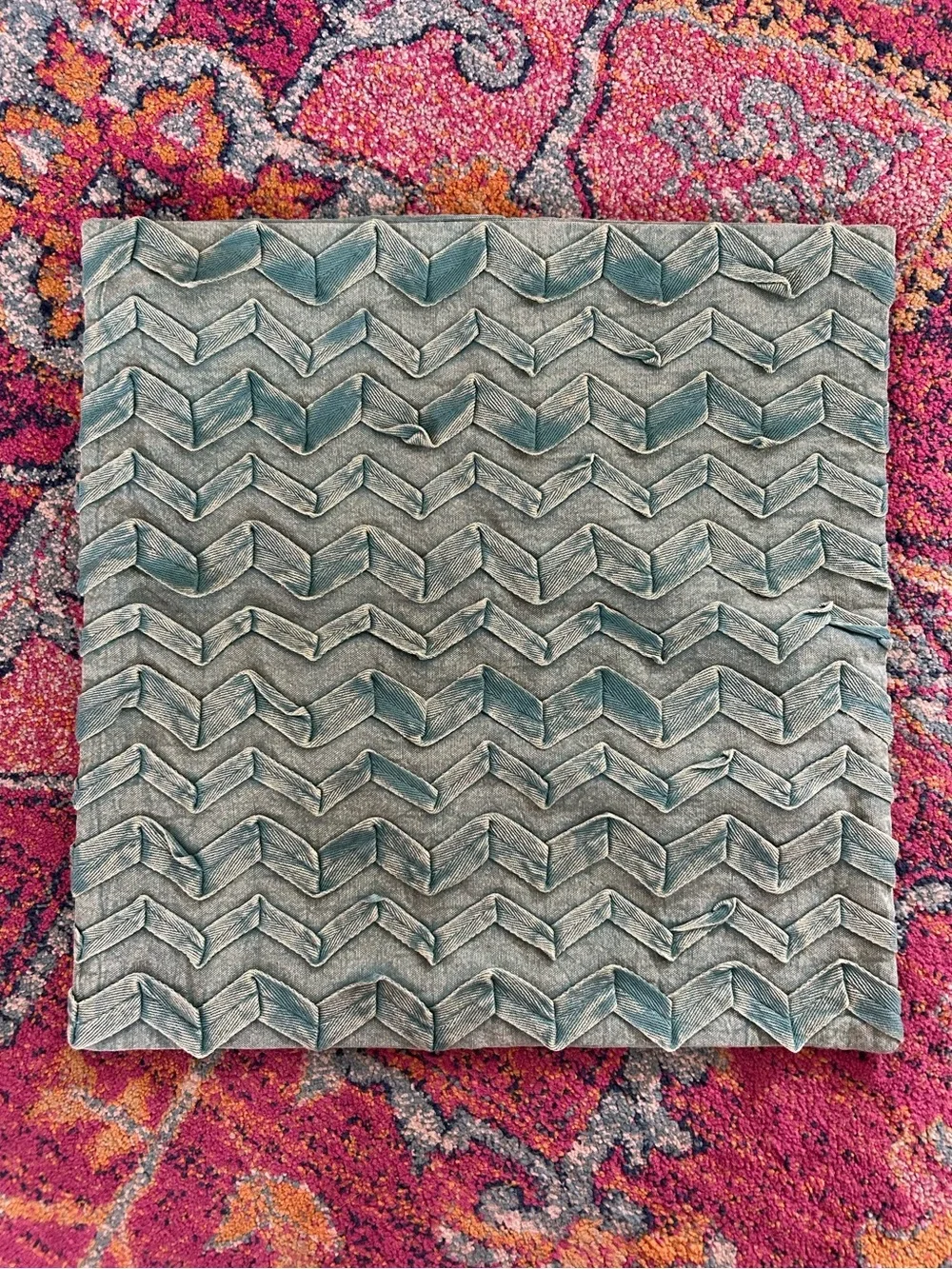Surya | Blue Denim Chevron Textured 20” x 20” Throw Pillow Cover Zipper Closure